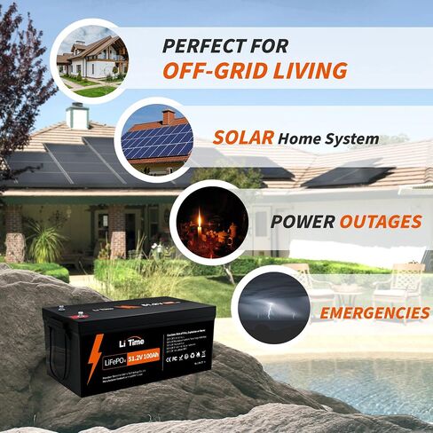 Litime 51.2v 100ah LifePo4 Lithium Battery Group 8D مدمج في 100A BMS وخلايا الصف A ، كحد أقصى. 5120W قوة تحميل ، مع 4000-15000 دورة و 10 سنوات مدى الحياة ، مثالية للمنزل الشمسي ، RV ، خارج الشبكة. in Saudi Arabia
