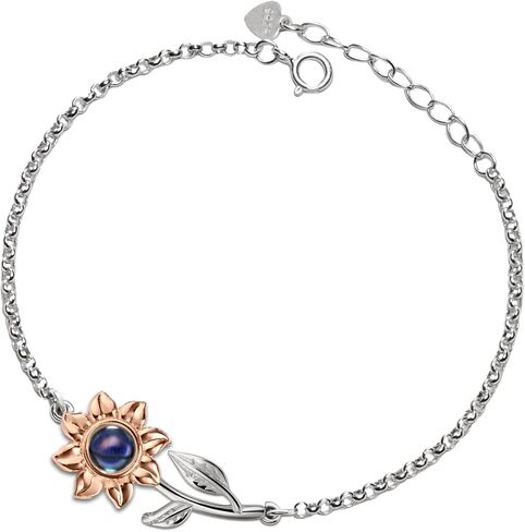 PERIMADE Custom Photo Projection Bracelet with Picture Inside - Personalized Text & Love in 100 Languages Sunflower Charm Bracelet - Customized 925 Sterling Silver Sun Flower Memorial Jewelry for Women in Saudi Arabia