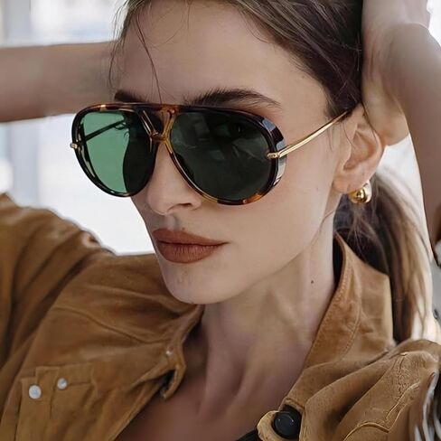 نظارة شمسية طيار كبيرة الحجم للنساء رجال رجعية كبيرة مستديرة من أشعة الشمس خمر ظلال درع CS012 in Kuwait