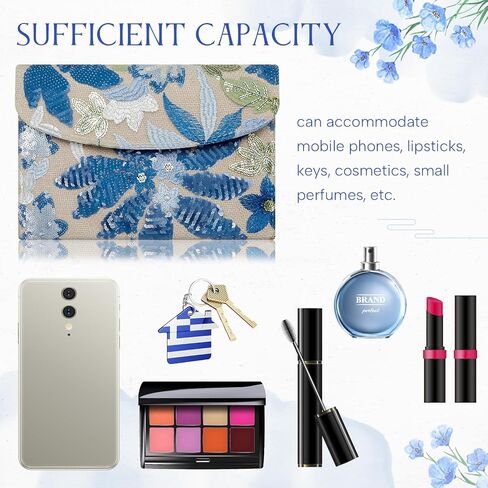 4 Set Blue Floral Evening Clutch Bags Jewelry Set for Women Evening Wedding Embroidery Beaded Purse Handbag Forget Me Not Teardrop Earrings Necklace Bracelet Charm Gift for Party in Saudi Arabia