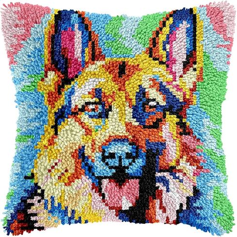 bositigo Dog Latch Hook Pillow Kit for Adults & Kids, DIY Pre-Printed Canvas Craft, 17x61 Inch Decorative Cover for Sofa Cushions, Bedroom Decor (Dog Pattern 45) in Saudi Arabia