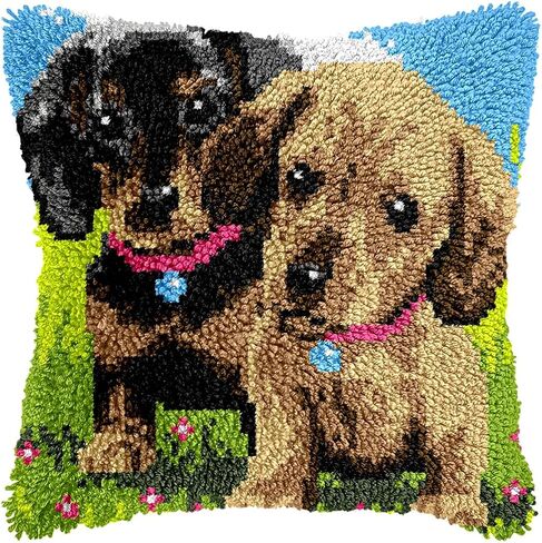 bositigo Dog Latch Hook Pillow Kit for Adults & Kids, DIY Pre-Printed Canvas Craft, 17x61 Inch Decorative Cover for Sofa Cushions, Bedroom Decor (Dog Pattern 45) in Saudi Arabia