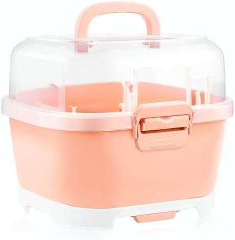 رف تجفيف زجاجات الأطفال من دويردو، صندوق تخزين زجاجات الأطفال المحمول ذو سعة كبيرة مع غطاء منظم خزانة المطبخ المحمول للمطبخ المنزلي، 11.6 × 9.4 بوصة، برتقالي in Kuwait