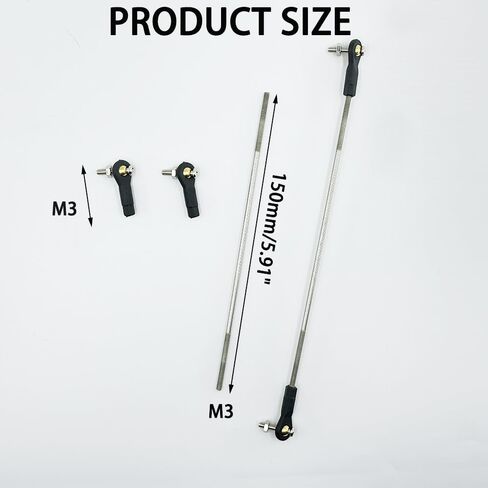 2PCS RC Toy Push Rod Adjustable Tie Rods Ball Head Joint Servo Linkage Link Rod for RC Airplane Helicopter Car Boat DIY Model Toy Parts (M3x150mm) in Kuwait
