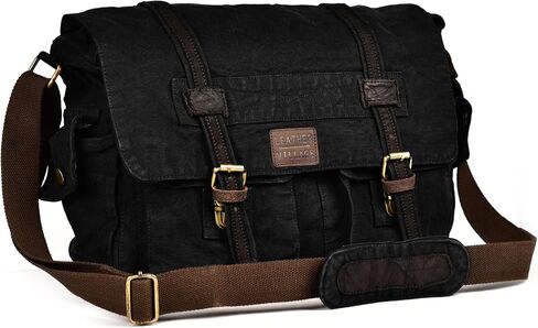 حقيبة Messenger Village Leather Vinitage Canvas - 16 '' حقيبة الكتف المصنوعة يدويًا للرجال والنساء ، crossbody للمكتب والسفر in Kuwait