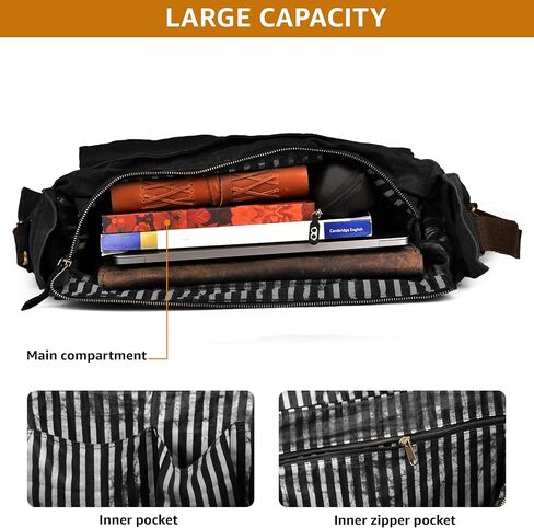 حقيبة Messenger Village Leather Vinitage Canvas - 16 '' حقيبة الكتف المصنوعة يدويًا للرجال والنساء ، crossbody للمكتب والسفر in Kuwait