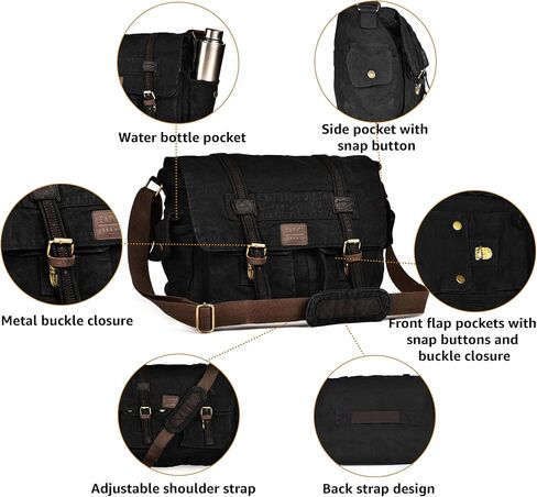 حقيبة Messenger Village Leather Vinitage Canvas - 16 '' حقيبة الكتف المصنوعة يدويًا للرجال والنساء ، crossbody للمكتب والسفر in Kuwait