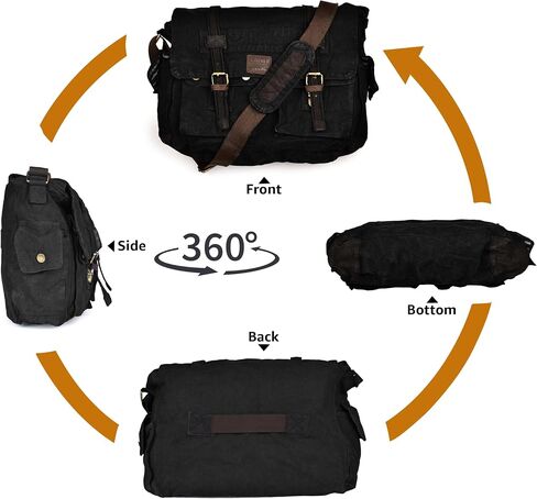حقيبة Messenger Village Leather Vinitage Canvas - 16 '' حقيبة الكتف المصنوعة يدويًا للرجال والنساء ، crossbody للمكتب والسفر in Kuwait