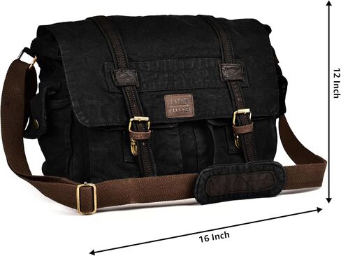 حقيبة Messenger Village Leather Vinitage Canvas - 16 '' حقيبة الكتف المصنوعة يدويًا للرجال والنساء ، crossbody للمكتب والسفر in Kuwait