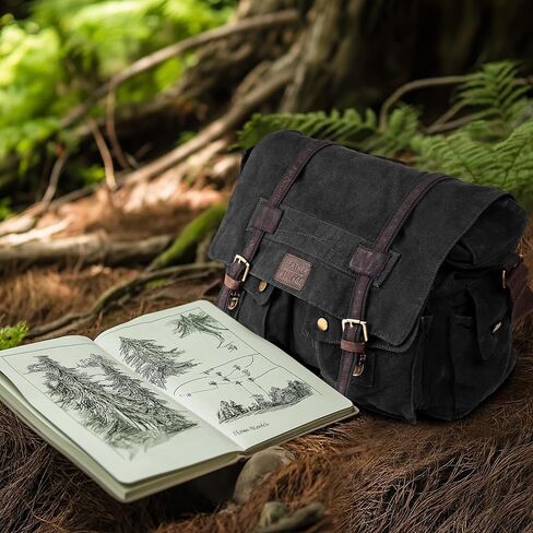 حقيبة Messenger Village Leather Vinitage Canvas - 16 '' حقيبة الكتف المصنوعة يدويًا للرجال والنساء ، crossbody للمكتب والسفر in Kuwait