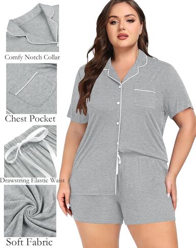 Women's Plus Size Pajamas Button Down Shirt and Shorts 2 Piece Pj Lounge Sets Short Sleeve Sleepwear Soft Loungewear in Kuwait