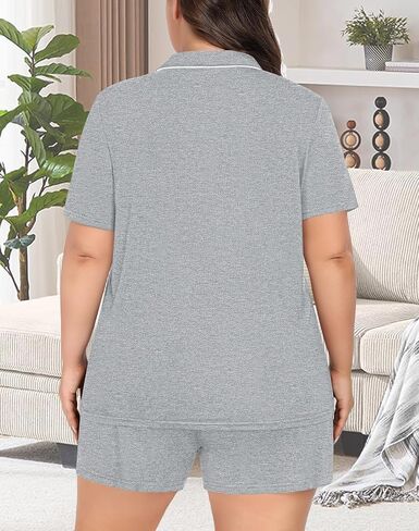 Women's Plus Size Pajamas Button Down Shirt and Shorts 2 Piece Pj Lounge Sets Short Sleeve Sleepwear Soft Loungewear in Kuwait