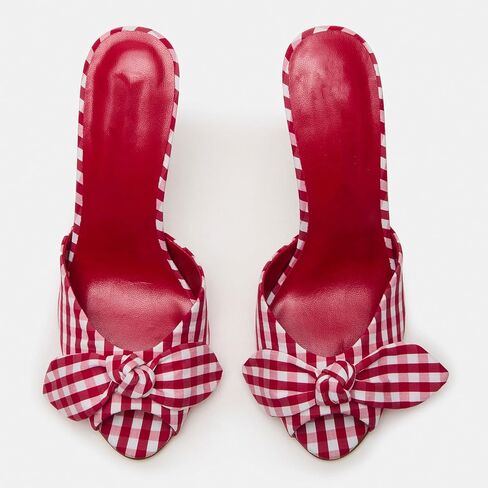 Mule Heels for Women Fashionable Open Toe Slip-On with Plaid Design and Elegant Bow Dressy Party Wear in Kuwait