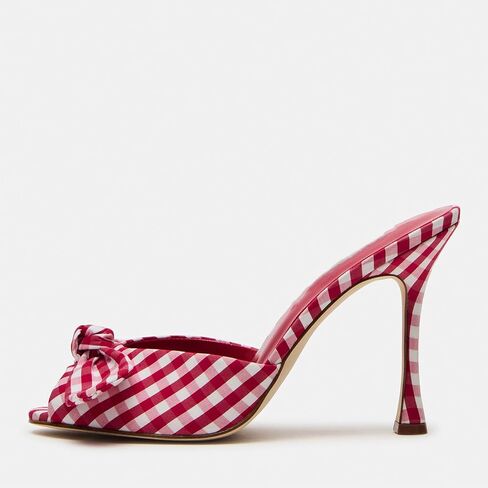 Mule Heels for Women Fashionable Open Toe Slip-On with Plaid Design and Elegant Bow Dressy Party Wear in Kuwait