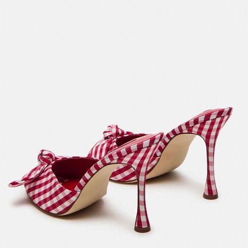 Mule Heels for Women Fashionable Open Toe Slip-On with Plaid Design and Elegant Bow Dressy Party Wear in Kuwait