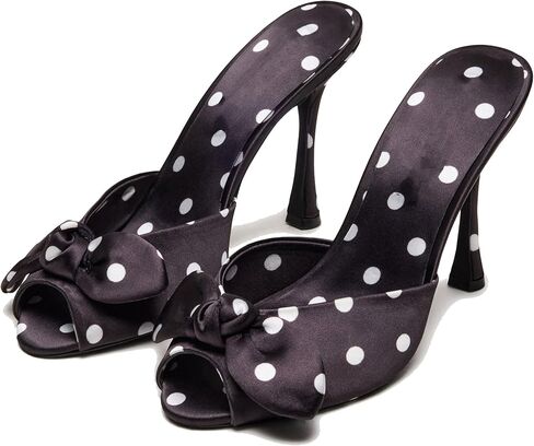 Mule Heels for Women Fashionable Open Toe Slip-On with Plaid Design and Elegant Bow Dressy Party Wear in Kuwait