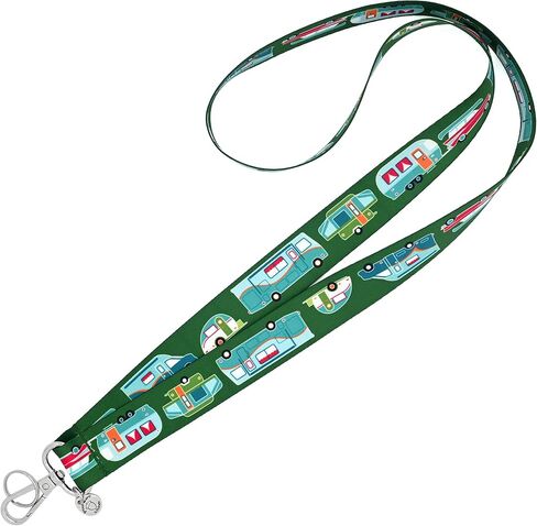 RV Camping Lanyard - Cute Trailers on Pink - ID Badge Holder - Keychain - 1x36 Inch - Vintage Car & Camper - Class B - Class C - Teardrop - Motorhome - Pop-Up - Handmade by Green Acorn Kitchen in Kuwait
