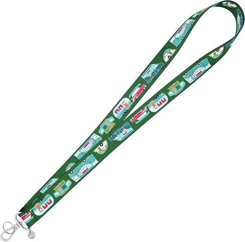 RV Camping Lanyard - Cute Trailers on Pink - ID Badge Holder - Keychain - 1x36 Inch - Vintage Car & Camper - Class B - Class C - Teardrop - Motorhome - Pop-Up - Handmade by Green Acorn Kitchen in Kuwait
