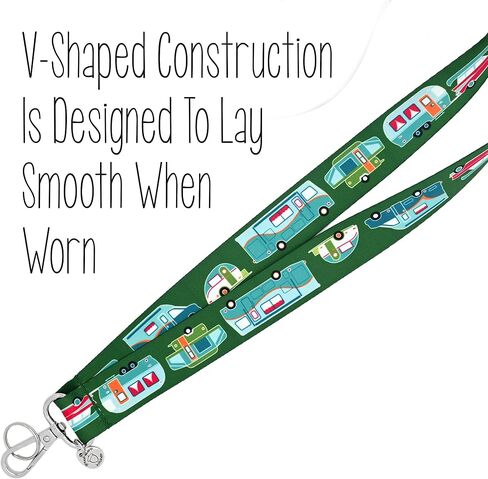 RV Camping Lanyard - Cute Trailers on Pink - ID Badge Holder - Keychain - 1x36 Inch - Vintage Car & Camper - Class B - Class C - Teardrop - Motorhome - Pop-Up - Handmade by Green Acorn Kitchen in Kuwait
