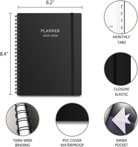 Planner 2025-2026, Monthly Planner Runs Jul 2025 to Jun 2026, Calendar Planner with Sturdy PP Cover, Weekly Planner 2025, Laminated Tabs, Twin Wire Binding, Elastic Bond, A5 Monthly Planners 2025-2026 in Saudi Arabia
