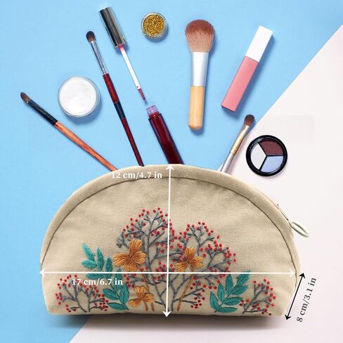 FONNUY Embroidery Kit Makeup Bag for Beginners, Flowers Pre-Stamped Pattern Handbag Coin Purses Making Kits for Adults with Hoop, Easy to Follow Color Thread Needlework (Grey) in Kuwait