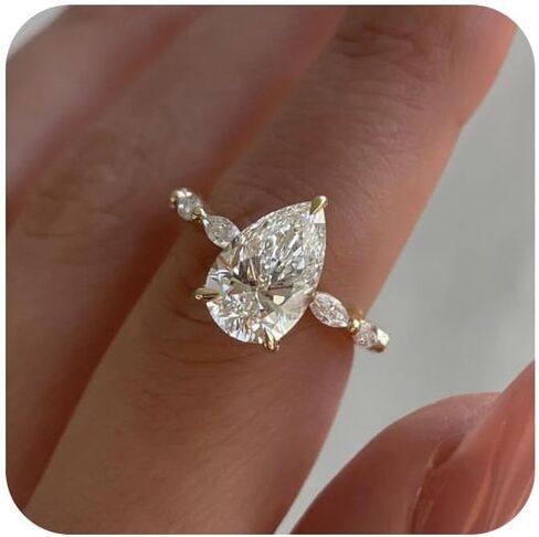 Tuwiqsdi Elegant Teardrop Ring Fashion Jewelry 18K Gold Plated Shiny Perfect Pear Cut CZ Crystal Diamond Waterdrop Wedding Stackable Ring Size 5-11 for Women(10) in Saudi Arabia