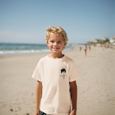 Boys Graphic Tees Palm Tree Print Beach Tshirt Kids Hawaiian Vacation T Shirts Summer Tee Tops for Teen Boys in Saudi Arabia