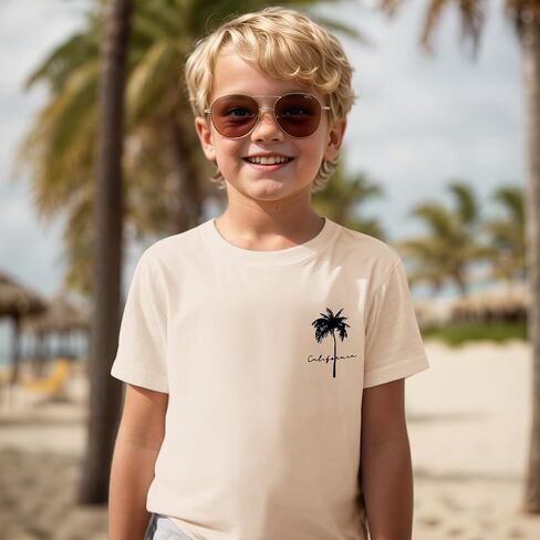 Boys Graphic Tees Palm Tree Print Beach Tshirt Kids Hawaiian Vacation T Shirts Summer Tee Tops for Teen Boys in Saudi Arabia