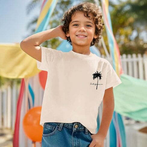 Boys Graphic Tees Palm Tree Print Beach Tshirt Kids Hawaiian Vacation T Shirts Summer Tee Tops for Teen Boys in Saudi Arabia
