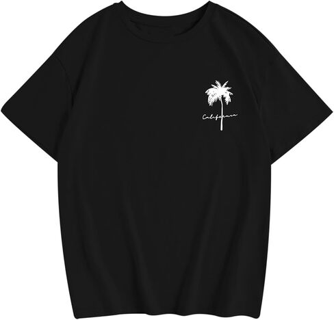 Boys Graphic Tees Palm Tree Print Beach Tshirt Kids Hawaiian Vacation T Shirts Summer Tee Tops for Teen Boys in Saudi Arabia