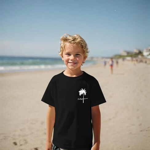 Boys Graphic Tees Palm Tree Print Beach Tshirt Kids Hawaiian Vacation T Shirts Summer Tee Tops for Teen Boys in Saudi Arabia