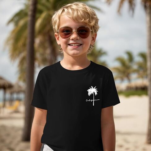 Boys Graphic Tees Palm Tree Print Beach Tshirt Kids Hawaiian Vacation T Shirts Summer Tee Tops for Teen Boys in Saudi Arabia