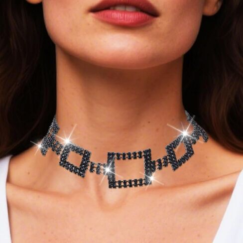 Unicra Silver Rhinestone Choker Necklace Diamond Necklaces Prom Fashion Chunky Costume Jewelry Necklace for Women in Saudi Arabia