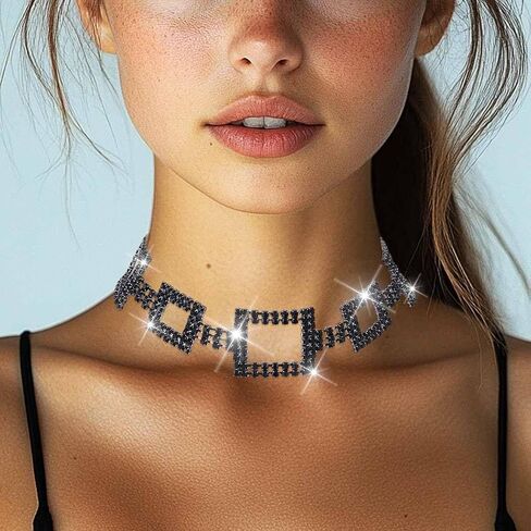 Unicra Silver Rhinestone Choker Necklace Diamond Necklaces Prom Fashion Chunky Costume Jewelry Necklace for Women in Saudi Arabia