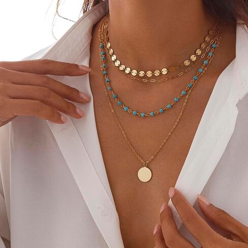 Boho & Western Turquoise Deded Deledclace للنساء - مصنوعة يدويًا مجوهرات متعددة الطبقات قابل للتعديل يدويًا in Kuwait
