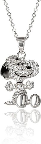 PEANUTS Snoopy Necklace for Women Official License, 16+2 Silver Flash-Plated Heart Necklace with Pink Glitter and Crystal in Kuwait