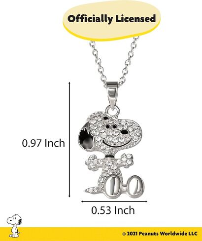 PEANUTS Snoopy Necklace for Women Official License, 16+2 Silver Flash-Plated Heart Necklace with Pink Glitter and Crystal in Kuwait