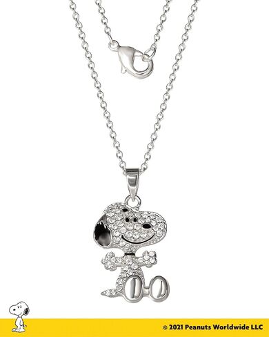 PEANUTS Snoopy Necklace for Women Official License, 16+2 Silver Flash-Plated Heart Necklace with Pink Glitter and Crystal in Kuwait