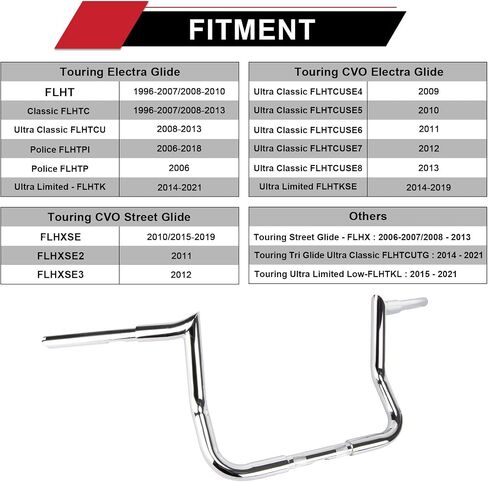 Ape Hanger Motorcycle Handlebars - Ohhmoto 1-1/4" 1.25 inch Bar for 1986-2023 Touring Street Glide FLHX & Electra Glide FLH Rise 12" Chrome in Saudi Arabia