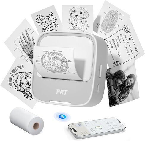 PRT Sticker Printer, Mini Thermal Printer Bluetooth Portable Sticker Maker with 1 Roll Paper, Print Pod, for Study Notes, Pictures, Labels, DIY, Multiple Templates for Phones & Tablets in Kuwait
