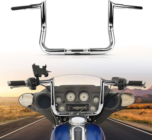 Ape Hanger Motorcycle Handlebars - Ohhmoto 1-1/4" 1.25 inch Bar for 1986-2023 Touring Street Glide FLHX & Electra Glide FLH Rise 12" Chrome in Saudi Arabia