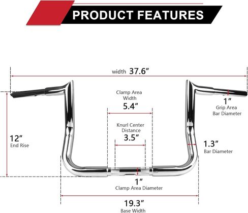 Ape Hanger Motorcycle Handlebars - Ohhmoto 1-1/4" 1.25 inch Bar for 1986-2023 Touring Street Glide FLHX & Electra Glide FLH Rise 12" Chrome in Saudi Arabia