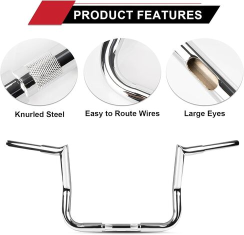 Ape Hanger Motorcycle Handlebars - Ohhmoto 1-1/4" 1.25 inch Bar for 1986-2023 Touring Street Glide FLHX & Electra Glide FLH Rise 12" Chrome in Saudi Arabia