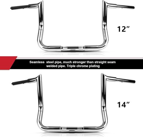 Ape Hanger Motorcycle Handlebars - Ohhmoto 1-1/4" 1.25 inch Bar for 1986-2023 Touring Street Glide FLHX & Electra Glide FLH Rise 12" Chrome in Saudi Arabia