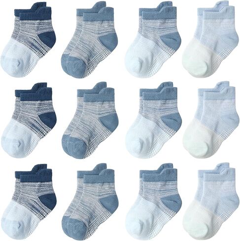 SkiBeaut Toddler Socks with Grips, 12 Pairs Kids Non-Slip Grippers Baby Boys Girls House Socks for Age 0-7 in Saudi Arabia