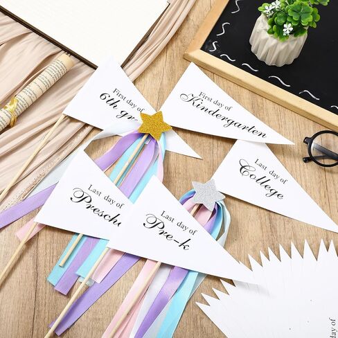 TaoBary 34 Packs First Day of School Flag DIY Back to School Pennants Last Day Pennants Flag Reusable 17 Grades Photo Prop with Stars and Stick for Preschool to College Welcome Classroom Decoration in Saudi Arabia