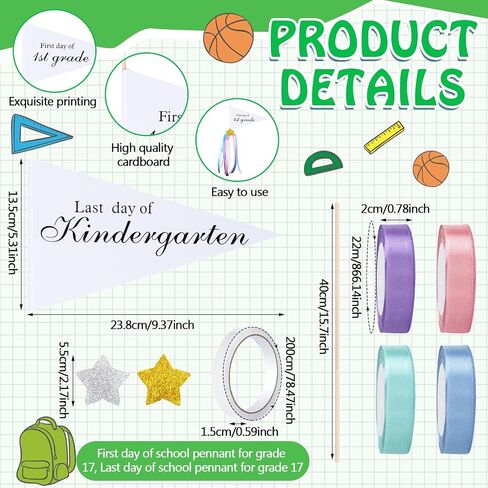 TaoBary 34 Packs First Day of School Flag DIY Back to School Pennants Last Day Pennants Flag Reusable 17 Grades Photo Prop with Stars and Stick for Preschool to College Welcome Classroom Decoration in Saudi Arabia