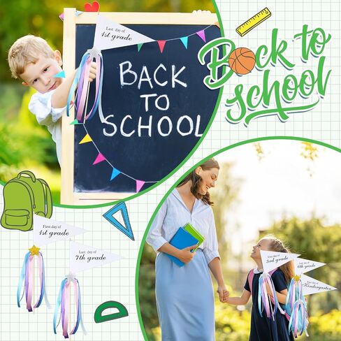 TaoBary 34 Packs First Day of School Flag DIY Back to School Pennants Last Day Pennants Flag Reusable 17 Grades Photo Prop with Stars and Stick for Preschool to College Welcome Classroom Decoration in Saudi Arabia