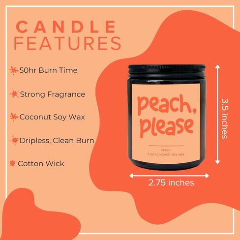 Simply Soson 9oz Peach Scented Candle, Fall Candles, Peach Scent, Aromatherapy Candles, Gifts for Women, Men, Families Friend, Colleague, Birthday, Holiday in Kuwait