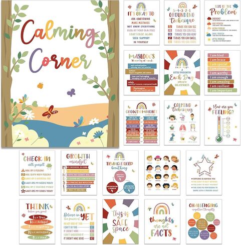 Harloon 20 PCS Corner Corner Class -stramper ملصقات الصحة العقلية ملصقات العلاج بمشاعر المكتب الرسم البياني للمنزل في مرحلة ما قبل المدرسة الابتدائية ديكورات تعليمية للمعلمين (المساحات الخضراء) in Kuwait